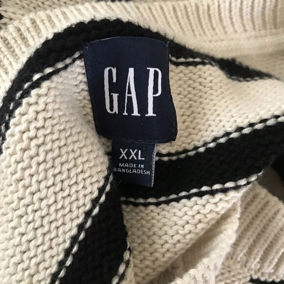 GAP Ivory Black Striped Cotton Knit Long Sleeve Pullover Sweater NEW - XXL - Picture 9 of 9